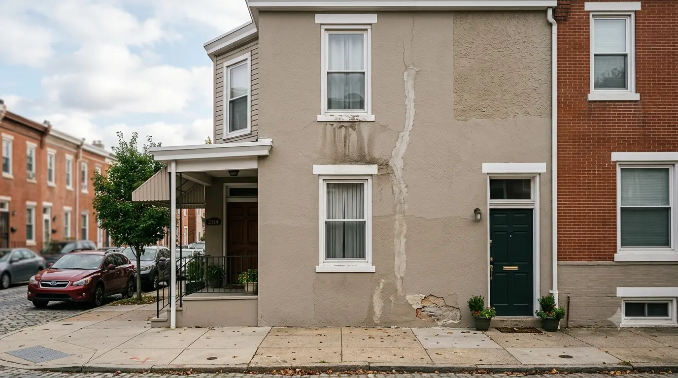 Improper stucco crack repair covering only the visible surface damage